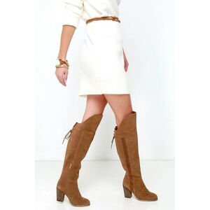SBICCA Gusto Tan Suede Leather Over The Knee Heeled Boots Size 8
